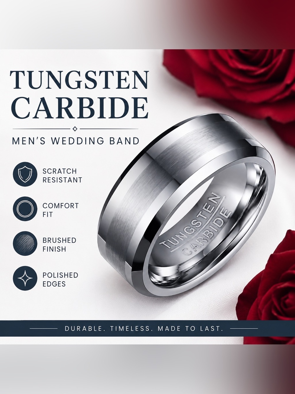 Tungsten Carbide Wedding Band Ring Sz 14 Silver Tone Brushed Finish Comfort Fit